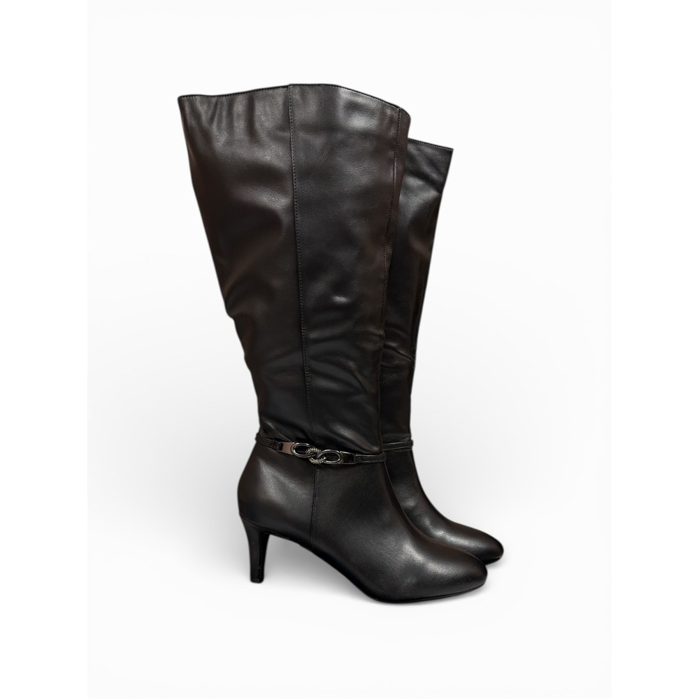 Karen Scott Black‎ Faux Leather Knee High  Boots Rhinestone Chain  sz 9 WC NEW
